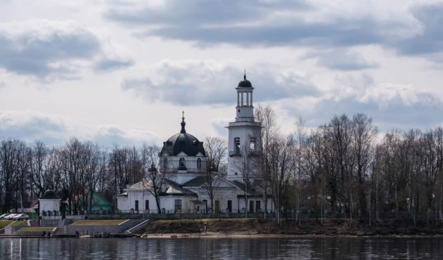 Even the church's bell tower looks like a lighthouse!