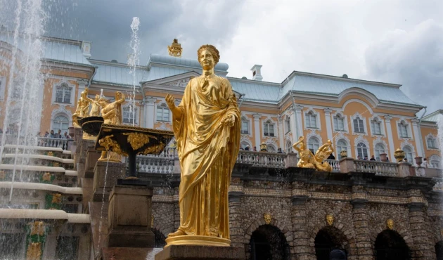 All the statues are bronze and gilded with gold leaf