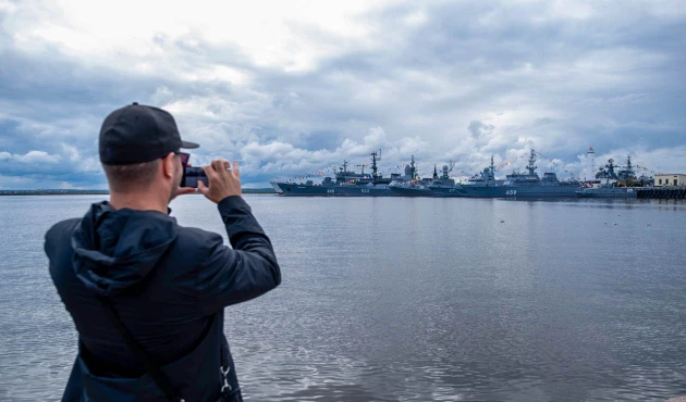 View of the ships of the Baltic Fleet in the harbor of Kronstadt