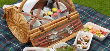 Picnic in the meadow with a view of the open spaces