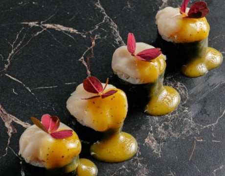 Scallop and Shrimp Rolls with Passion Fruit Sauce