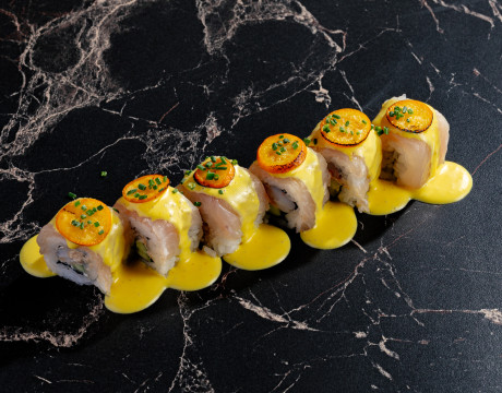 Red Parrotfish, Shrimp, and Kumquat Rolls