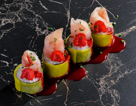Red Parrotfish, Raspberry, and Hibiscus Sauce Rolls