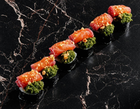 Salmon Gravlax Rolls with Chimichurri Sauce