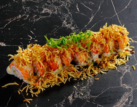 Salmon and Crab Stick Rolls with Jalapeño Sauce