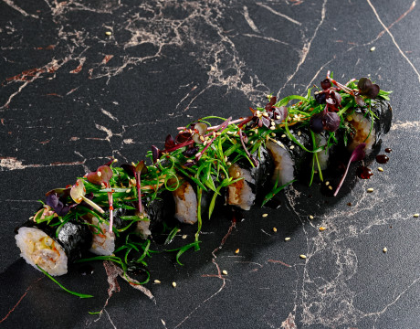 Eel Rolls with Creamy Caramel and Pike Caviar