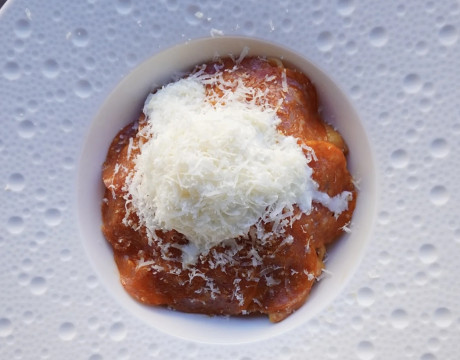 Pepperoni pasta with stracciatella