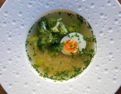Chicken broth with orzo and chicken