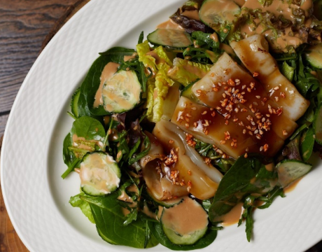 Asian-style green salad with squid